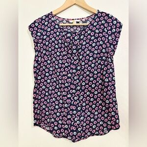 Boden NWOT Azalea Floral Print Pleated Hookhole Front Top Blouse Size 2
